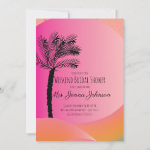 Gradient Palm Tree Pink Beach Bachelorette Getaway Invitation