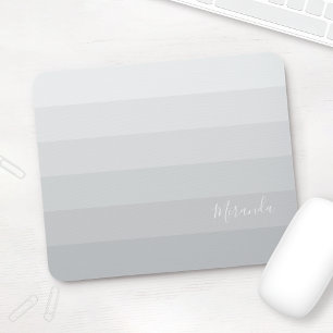 Gradient Pastel Grey Stripes with Custom Name Mouse Mat