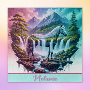 Gradient Pastel Horse Waterfall Nature Puzzle
