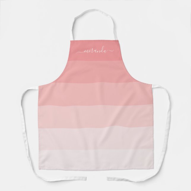 Gradient Pastel Pink Stripes with Custom Name Apron (Front)