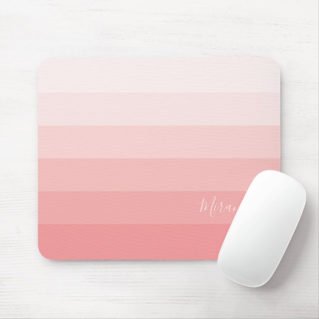Gradient Pastel Pink Stripes with Custom Name Mouse Mat (With Mouse)