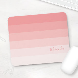 Gradient Pastel Pink Stripes with Custom Name Mouse Mat