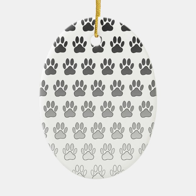 Gradient Paw Prints in Black & White & Grey Ceramic Tree Decoration (Front)