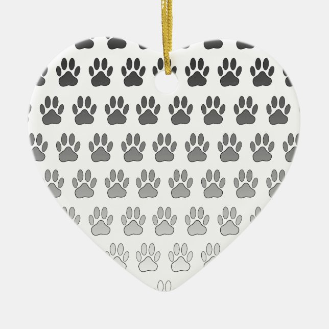 Gradient Paw Prints in Black & White & Grey Ceramic Tree Decoration (Front)