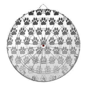 Gradient Paw Prints in Black & White & Grey Dartboard