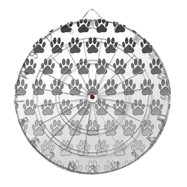 Gradient Paw Prints in Black & White & Grey Dartboard (Front)