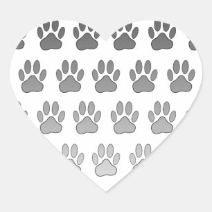 Gradient Paw Prints in Black & White & Grey Heart Sticker