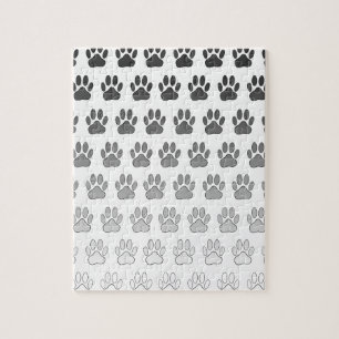 Gradient Paw Prints in Black & White & Grey Jigsaw Puzzle