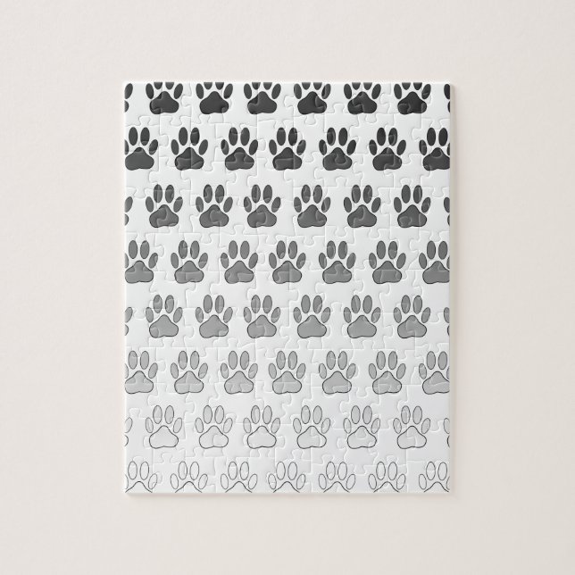 Gradient Paw Prints in Black & White & Grey Jigsaw Puzzle (Vertical)