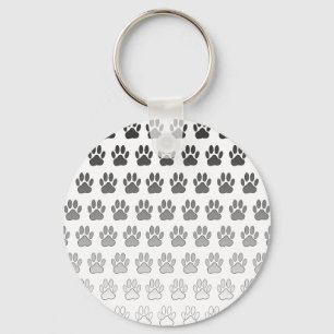 Gradient Paw Prints in Black & White & Grey Key Ring