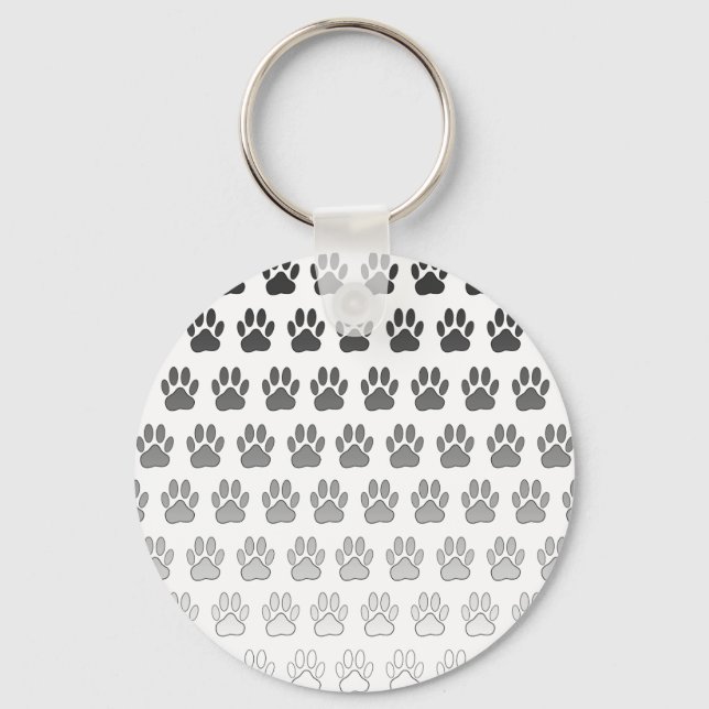 Gradient Paw Prints in Black & White & Grey Key Ring (Front)