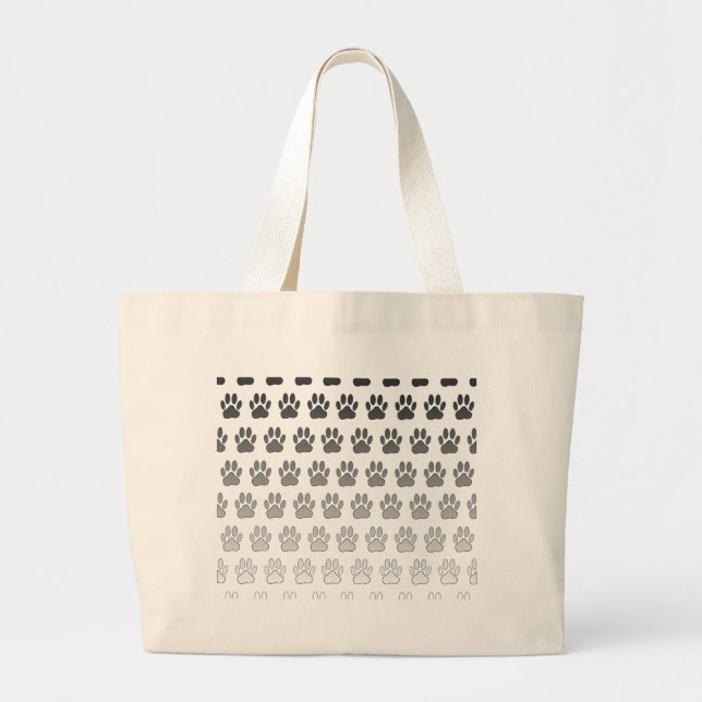 Gradient Paw Prints in Black & White & Grey Large Tote Bag (Front)