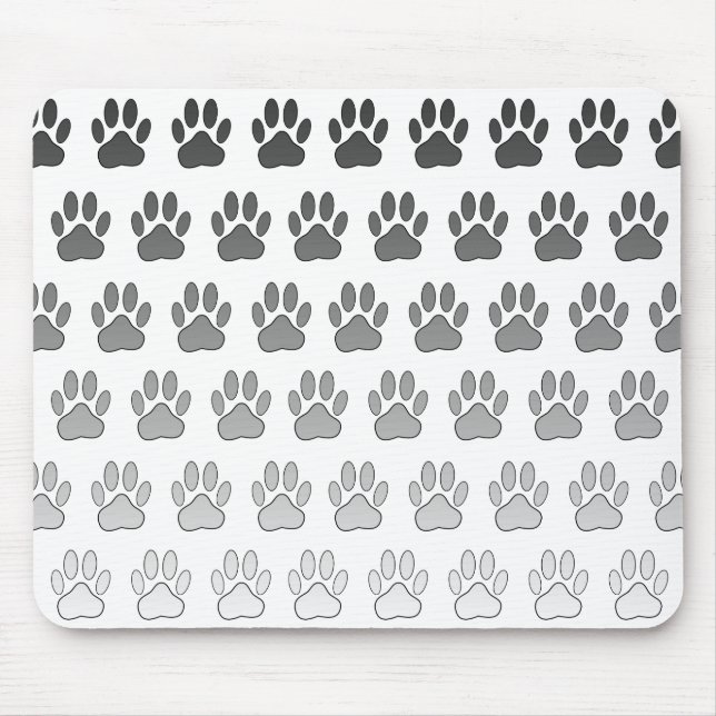 Gradient Paw Prints in Black White & Grey Mouse Mat (Front)