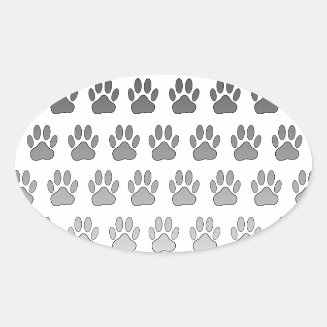 Gradient Paw Prints in Black & White & Grey Oval Sticker (Front)