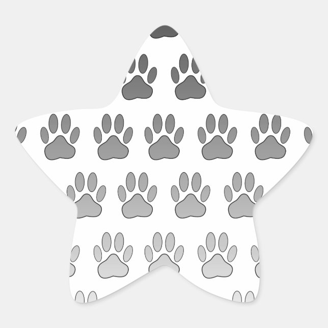 Gradient Paw Prints in Black & White & Grey Star Sticker (Front)