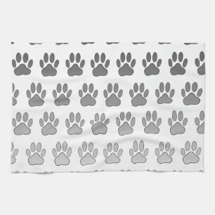Gradient Paw Prints in Black & White & Grey Tea Towel