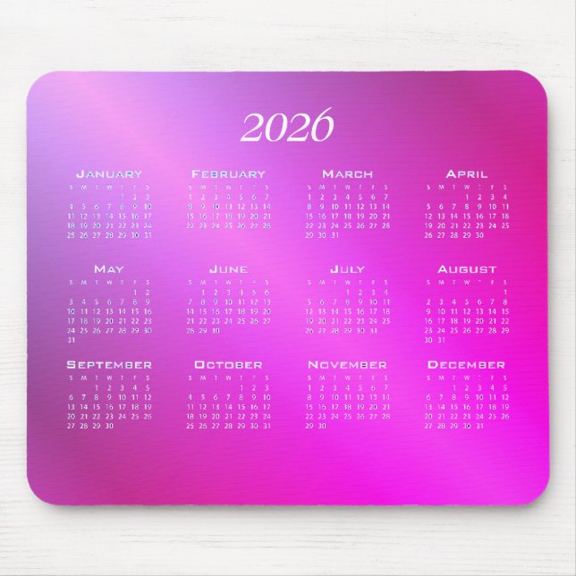 Gradient pink blue ombre calendar mouse mat (Front)