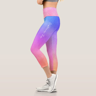 Gradient Pink Purple and Blue Dreamy hues Capri Leggings