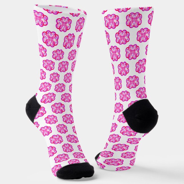Gradient Pink&Purple Heart Shaped Abstract Pattern Socks (Angled)