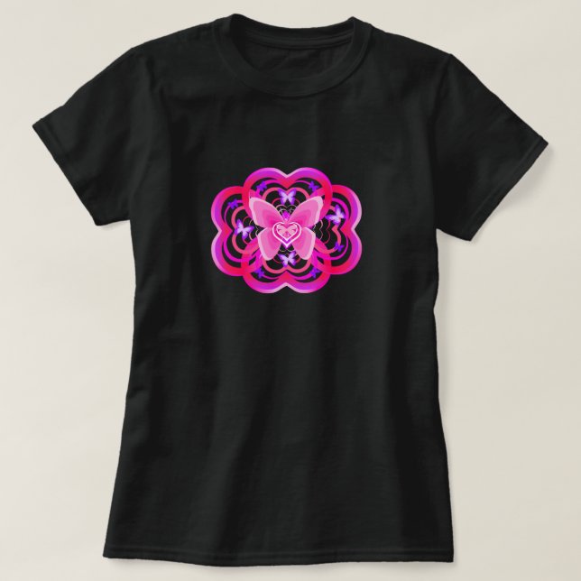 Gradient Pink&Purple Heart Shaped Abstract Pattern T-Shirt (Design Front)