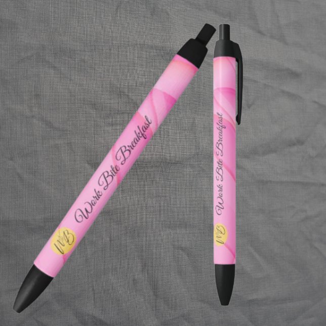 Gradient Pink Wave Business Logo Name Promotional Black Ink Pen (Creator Uploaded)
