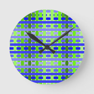 Gradient Plaid blue Round Clock