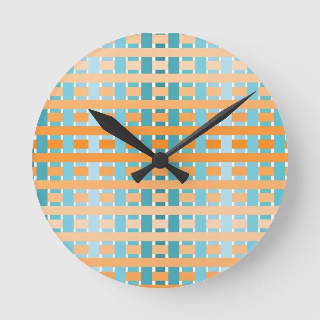 Gradient Plaid Orange Round Clock (Front)