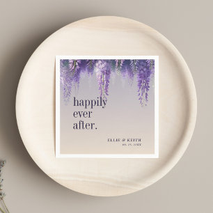 Gradient Purple Floral Happily Ever After Wedding Napkin