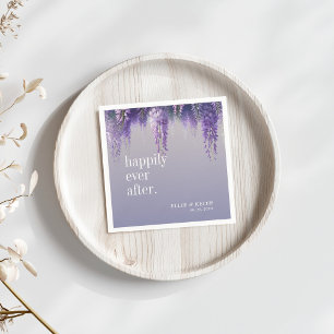Gradient Purple Floral Happily Ever After Wedding Napkin