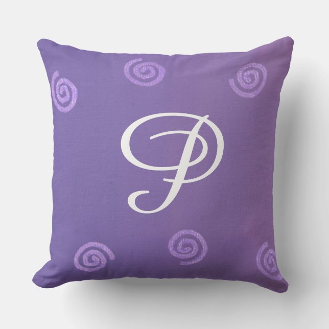 Gradient Purple Lavender Swirls Monogram Pillows (Front)