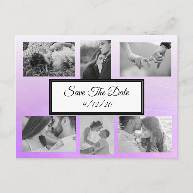 Gradient Purple Photo Save the Date Postcard (Front)