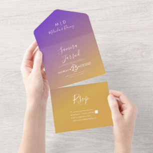 Gradient Purple Yellow Wedding All In One Invitation