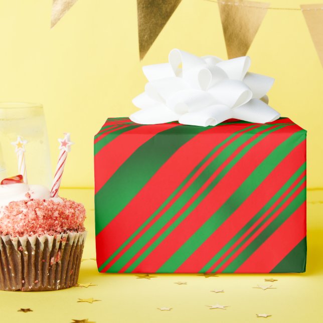 Gradient Red and Green Stripes Wrapping Paper (Birthday Party)