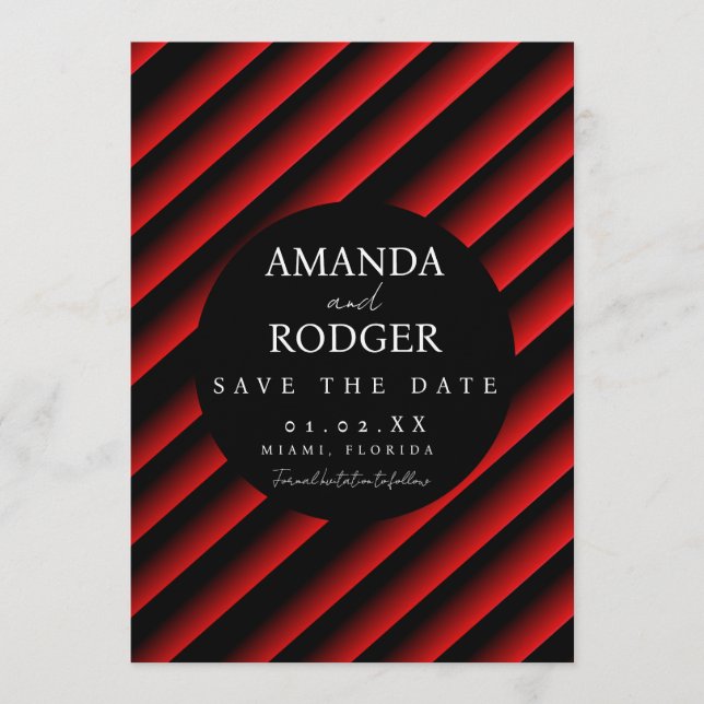 Gradient Red Black Stripes Save the Date  Invitation (Front)