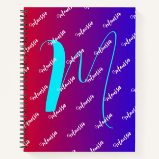 Gradient Red & Blue Colour - Monogram Name Notebook