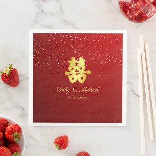 Gradient red Chinese wedding snowflake  Napkin