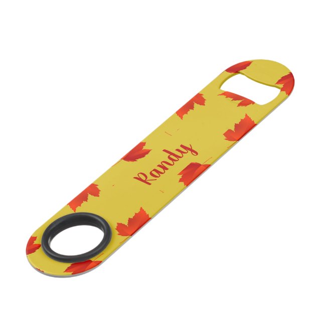 Gradient red dry leaves custom name yellow (Front Angled)