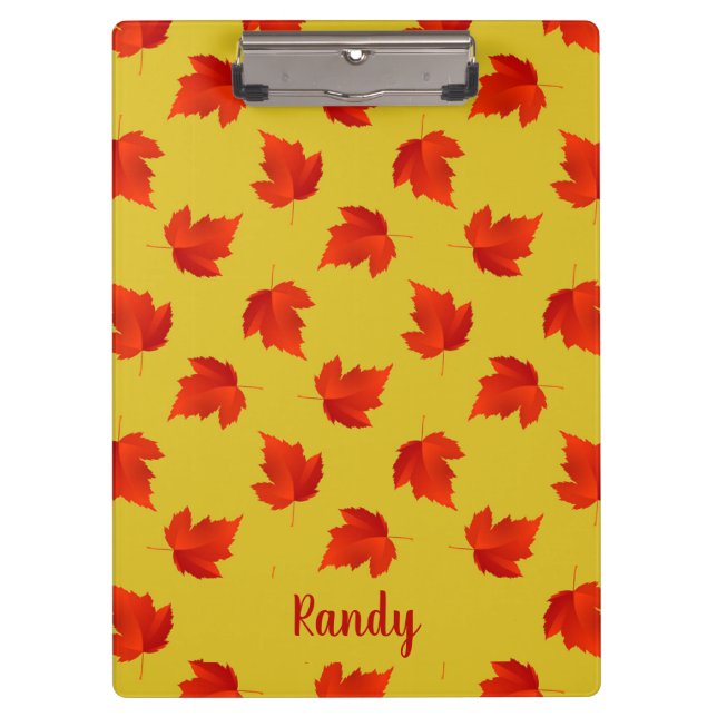 Gradient red dry leaves custom name yellow clipboard (Front)