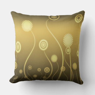 Gradient Shades of Gold and Brown Swirly Flowers Cushion