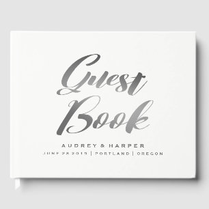 Gradient Silver Grey Simple Personalised Wedding Guest Book