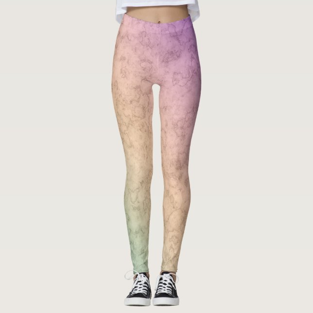 Gradient soft colours pastel pink coral beige gree leggings (Front)