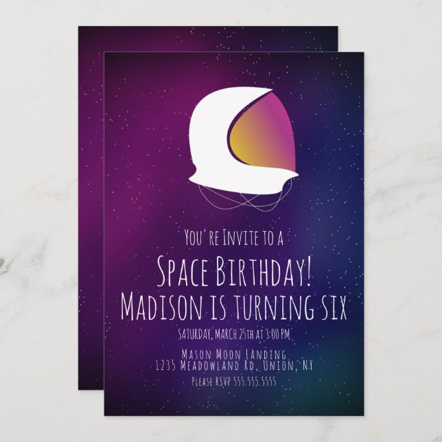 Gradient Space Galaxy Birthday  Invitation (Front/Back)