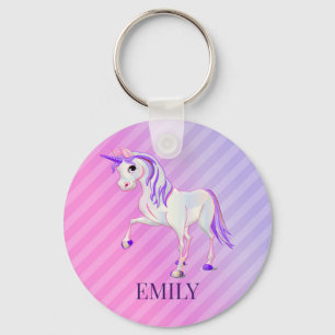 Gradient Stripes And Unicorn Key Ring