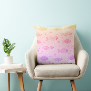 Gradient Sunset Fish Pattern Modern Cushion