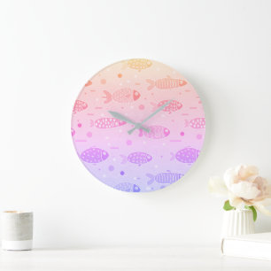 Gradient Sunset Fish Pattern Modern Large Clock