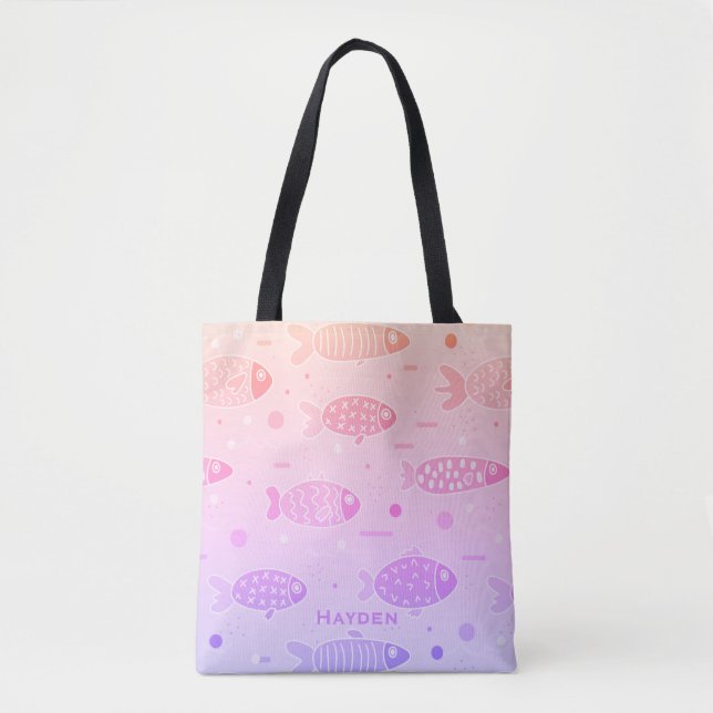 Gradient Sunset Fish Pattern Modern Personalised Tote Bag (Front)