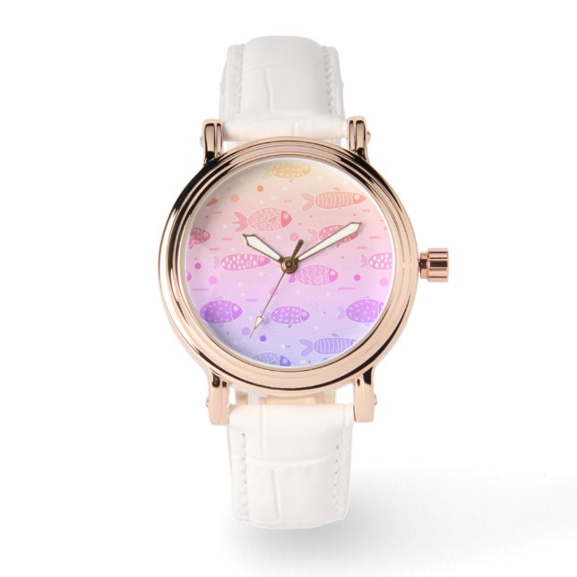 Gradient Sunset Fish Pattern Modern Watch (Front)