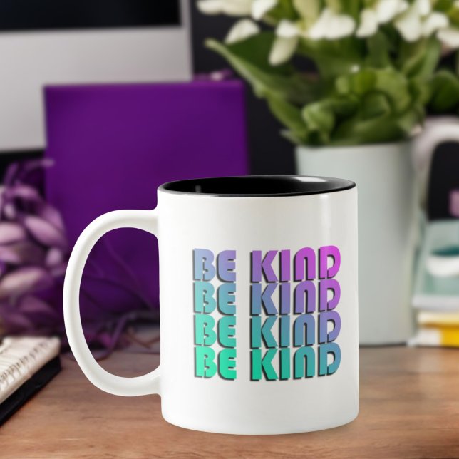 gradient teal and purple BE KIND Two-Tone Coffee Mug (Creator Uploaded)