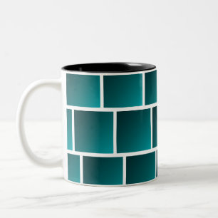 Gradient Teal Squares Two-Tone Coffee Mug
