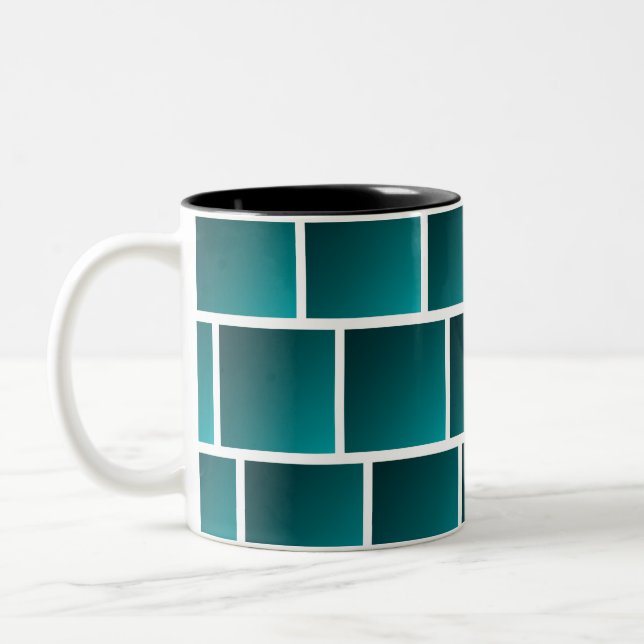 Gradient Teal Squares Two-Tone Coffee Mug (Left)